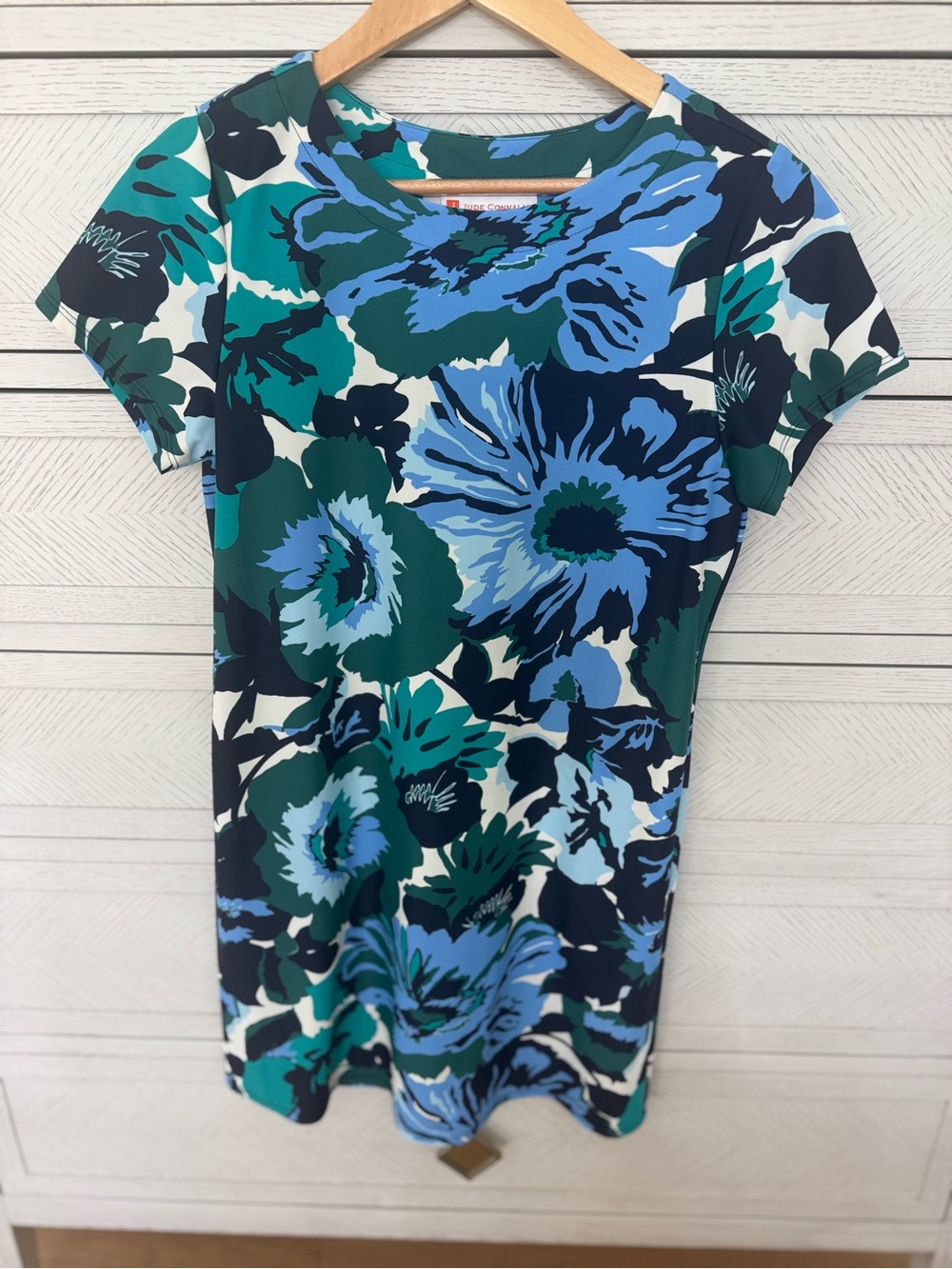 Jude Connally Blue Teal Navy Floral Shift Dress. Small